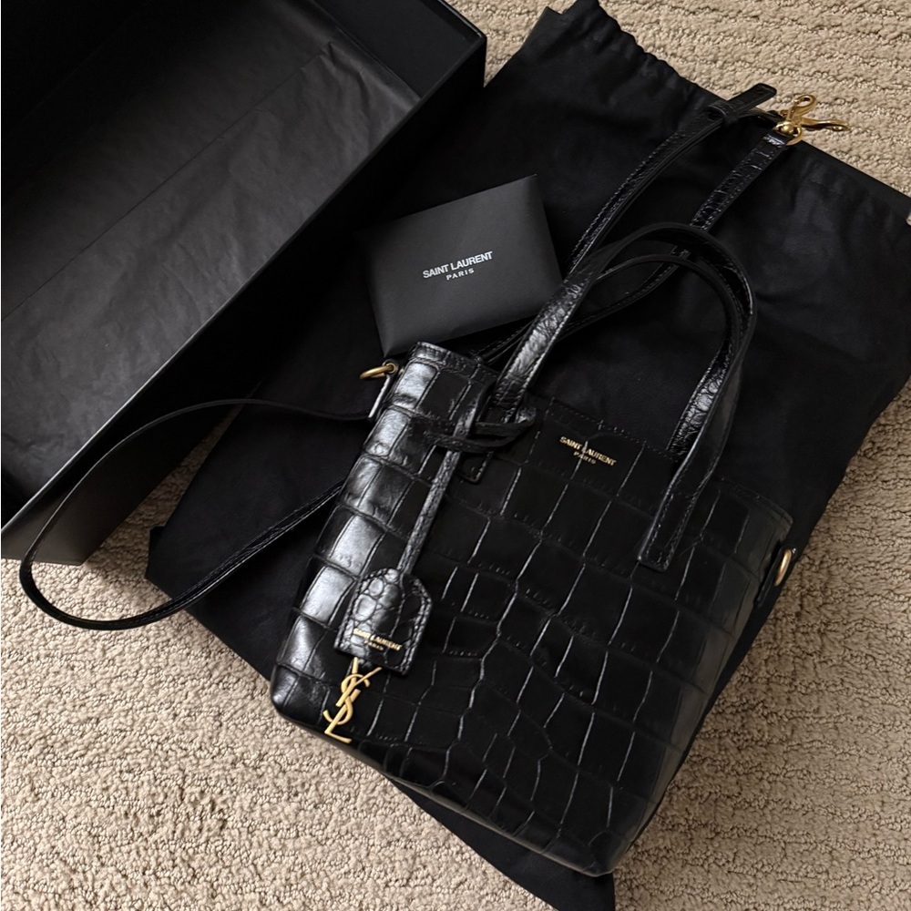Saint Laurent Black Croc Embossed mini bag